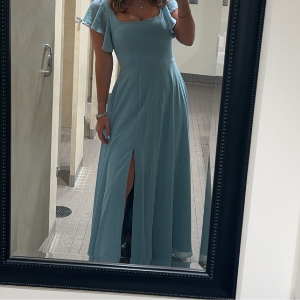 Moody Blue bridesmaid dress altered for 5-5’2